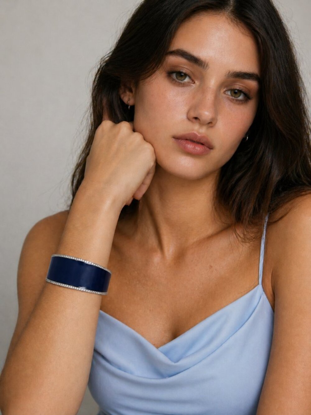Lia Sophia Clamper Bracelet Blue Enamel with Rhinestones